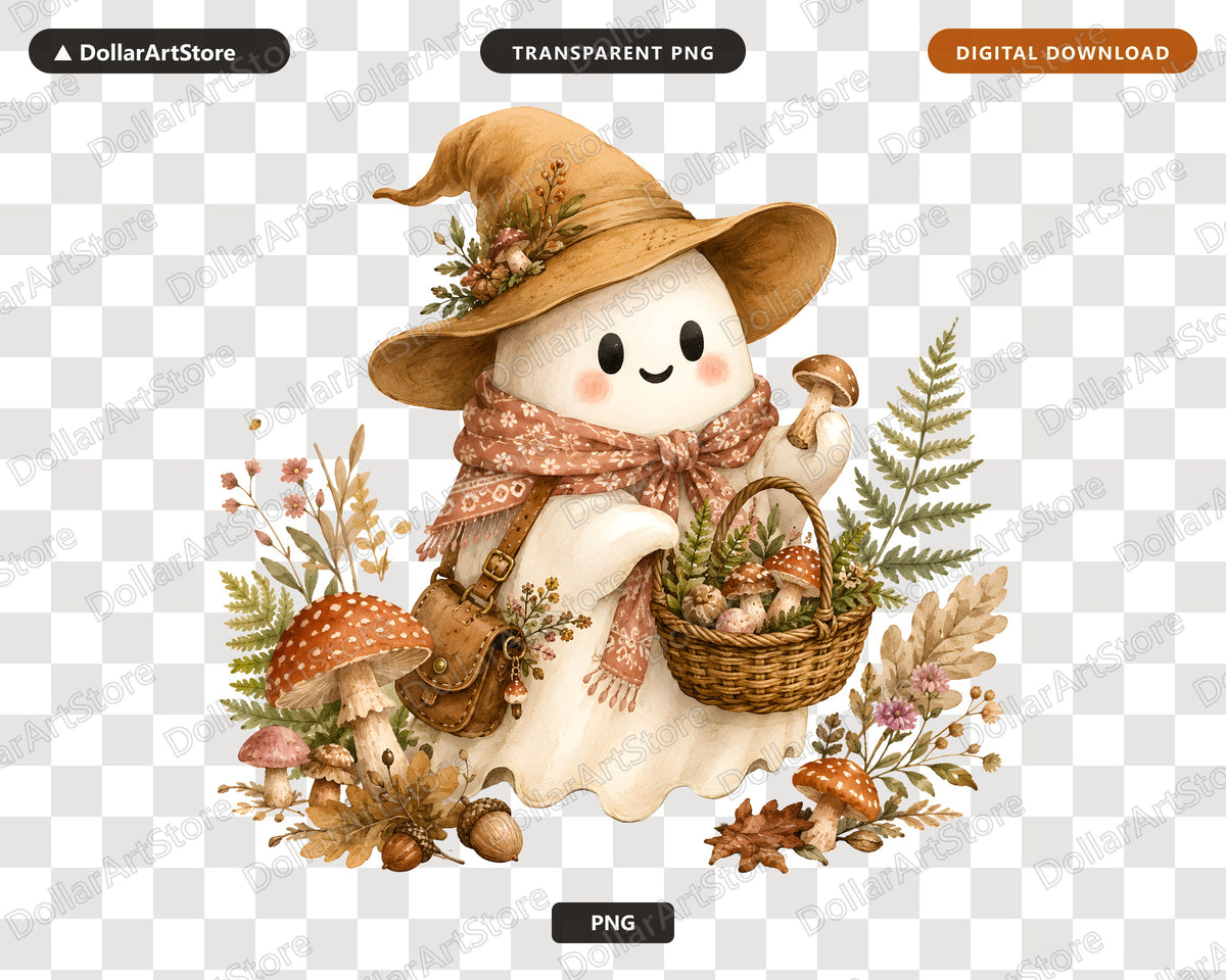 Boho Ghost PNG, Autumn Mushroom Design, Sublimation Shirt & Tumbler Print