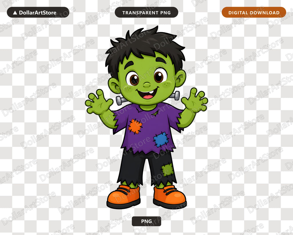 Cute Halloween Frankenstein Kid PNG, Sublimation Design Shirt Download