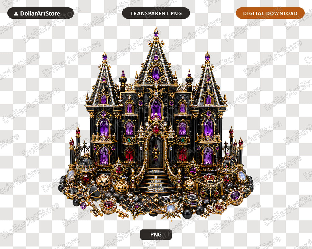 Gothic Halloween Castle PNG, Ornate Dark Fantasy Design, Sublimation Digital Download