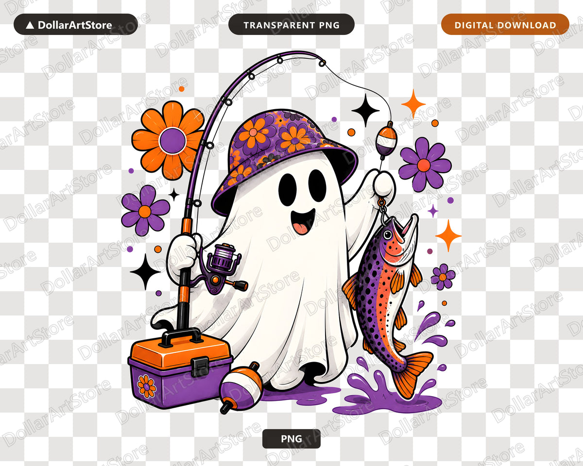 Cute Halloween Ghost PNG, Fishing Sublimation Design, Shirt Design Digital Download