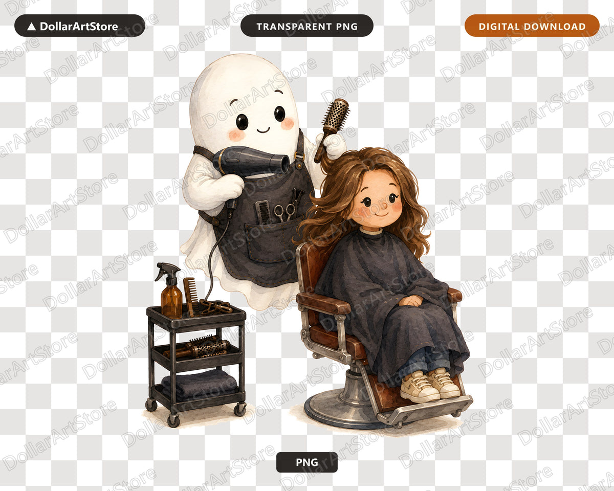 Cute Ghost Hairstylist PNG, Sublimation Design, Shirt Design Digital Download