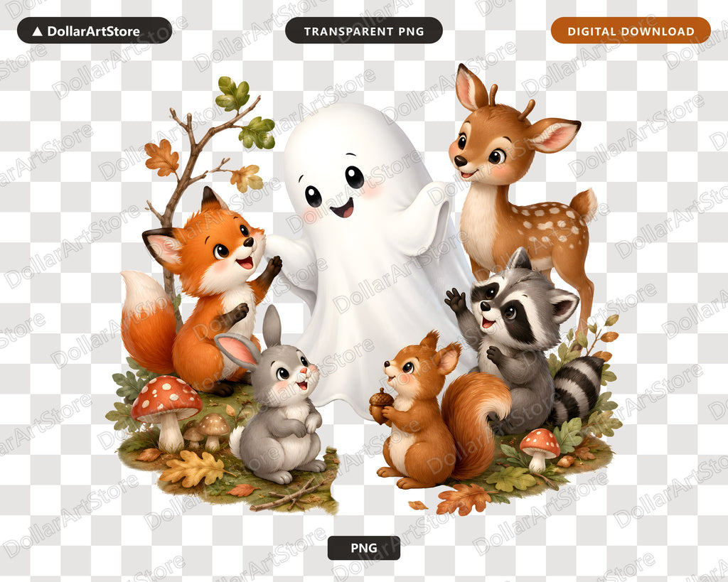 Cute Halloween Ghost PNG, Woodland Animals Sublimation Design, Shirt Print Digital Download
