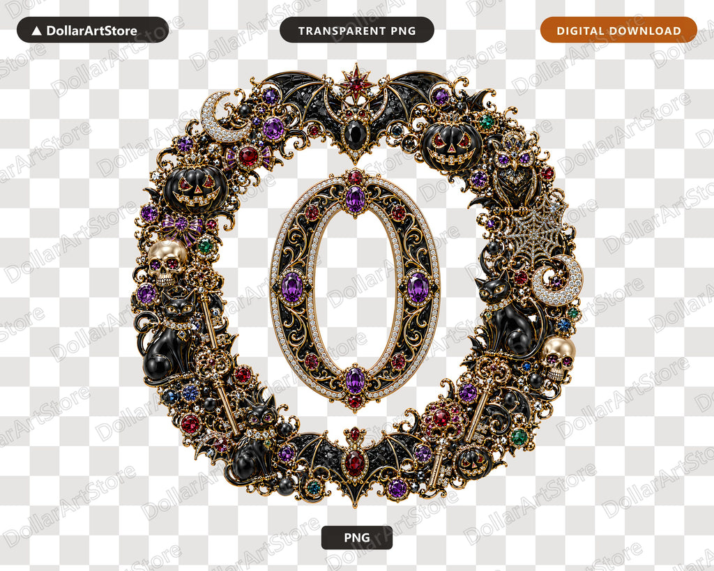 Halloween Monogram O PNG, Gothic Ornate Letter, Sublimation Shirt Design