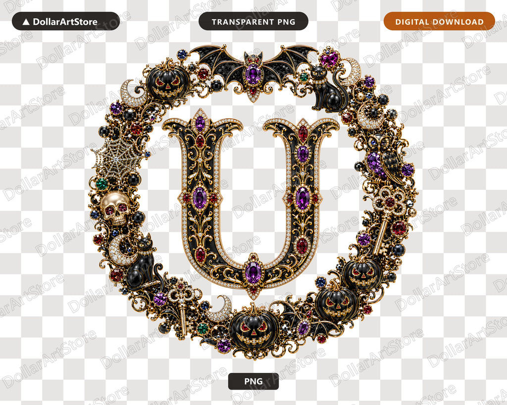 Halloween Monogram Letter U PNG, Sublimation Design, Shirt & Tumbler Digital Download