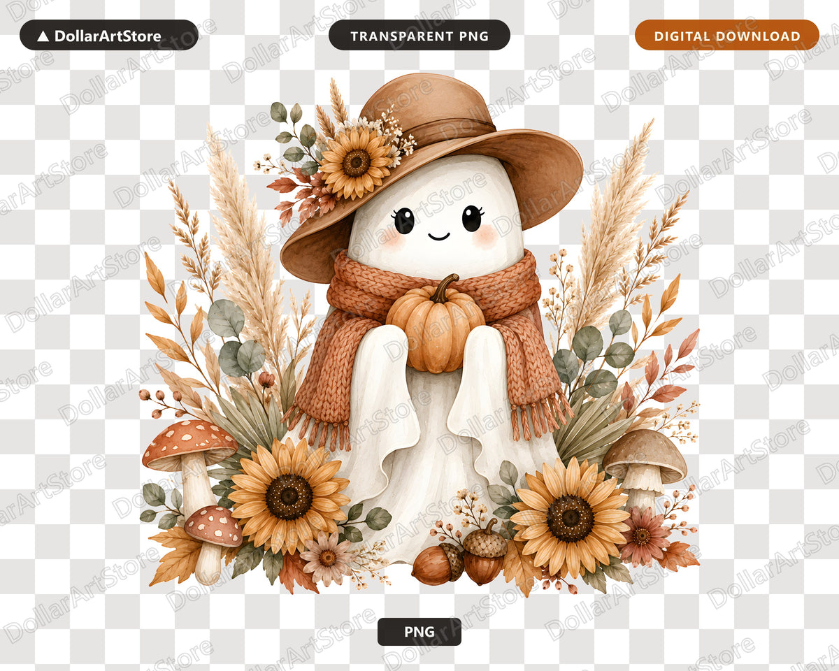 Boho Ghost PNG, Autumn Sublimation Design, Fall Shirt & Tumbler PNG