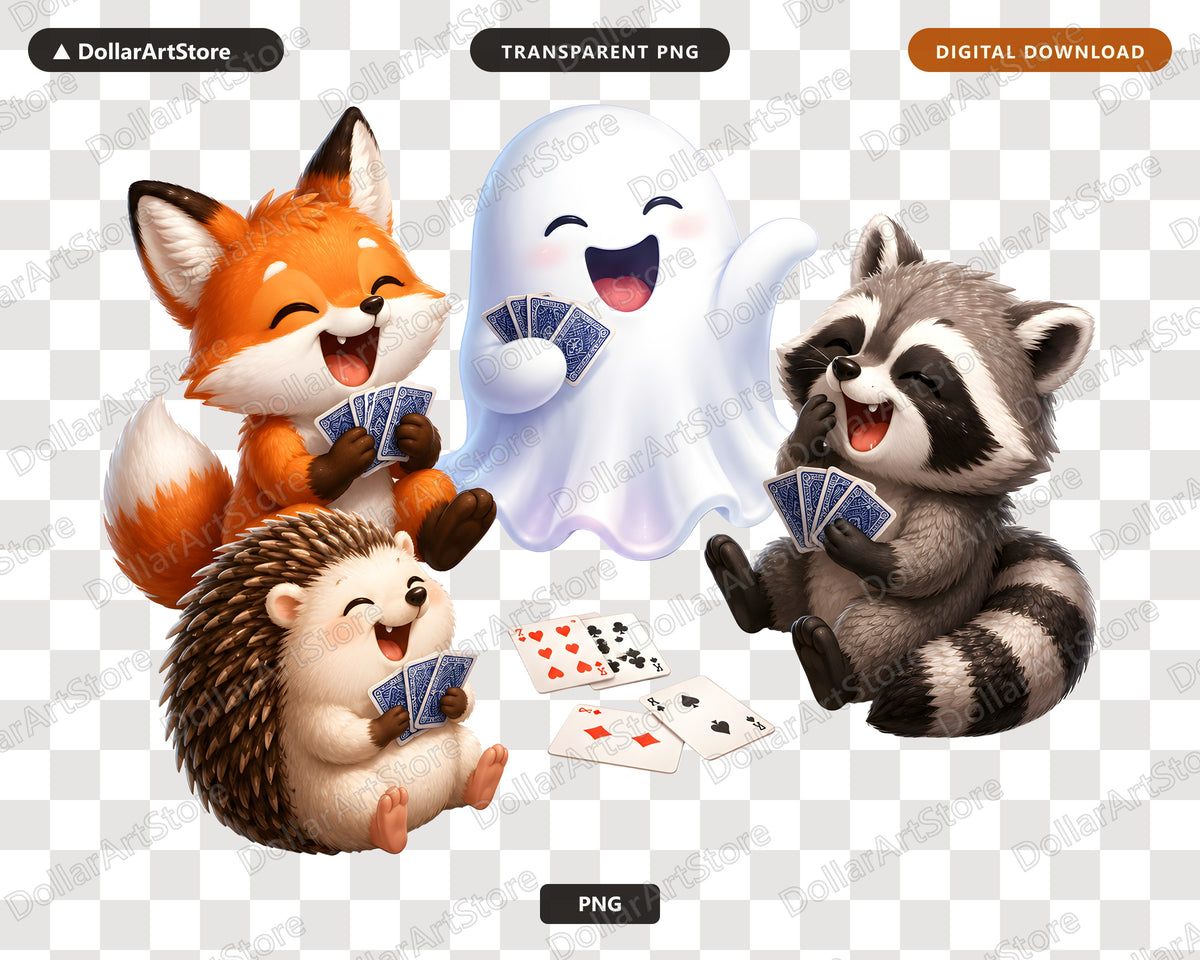 Cute Halloween Ghost & Animals PNG, Sublimation Design, Shirt Design Digital Download