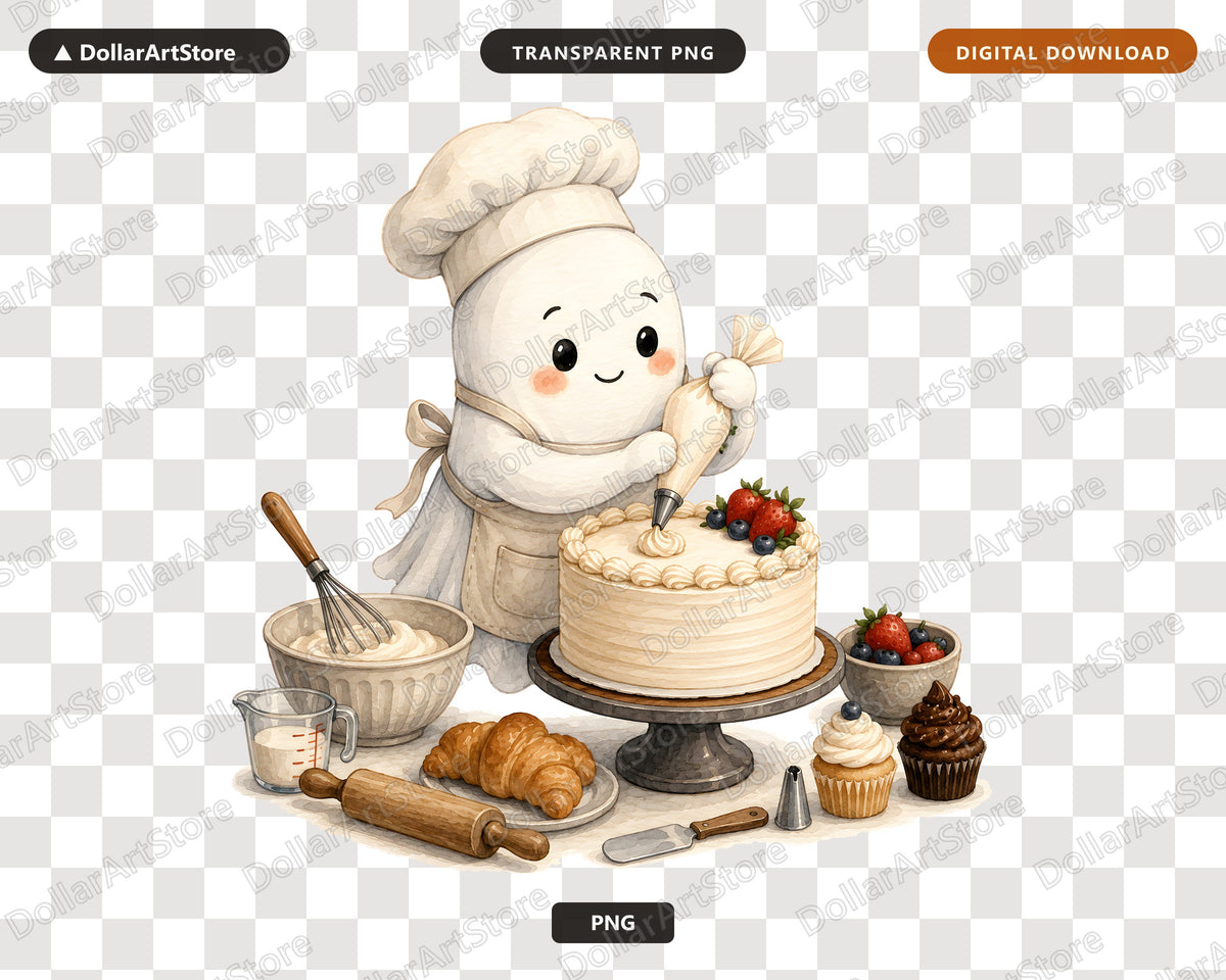 Baker Ghost PNG, Sublimation Design, Baking Character Digital Download