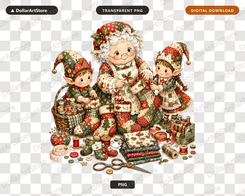 Santa Patchwork PNG Sublimation Design, Vintage Elf Christmas Shirt Design