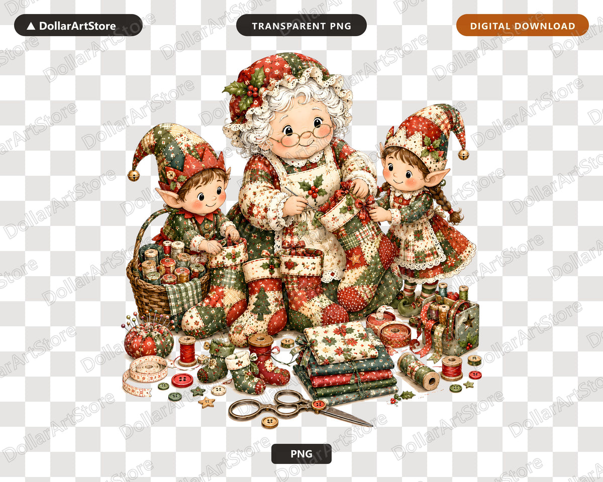 Santa Patchwork PNG Sublimation Design, Vintage Elf Christmas Shirt Design