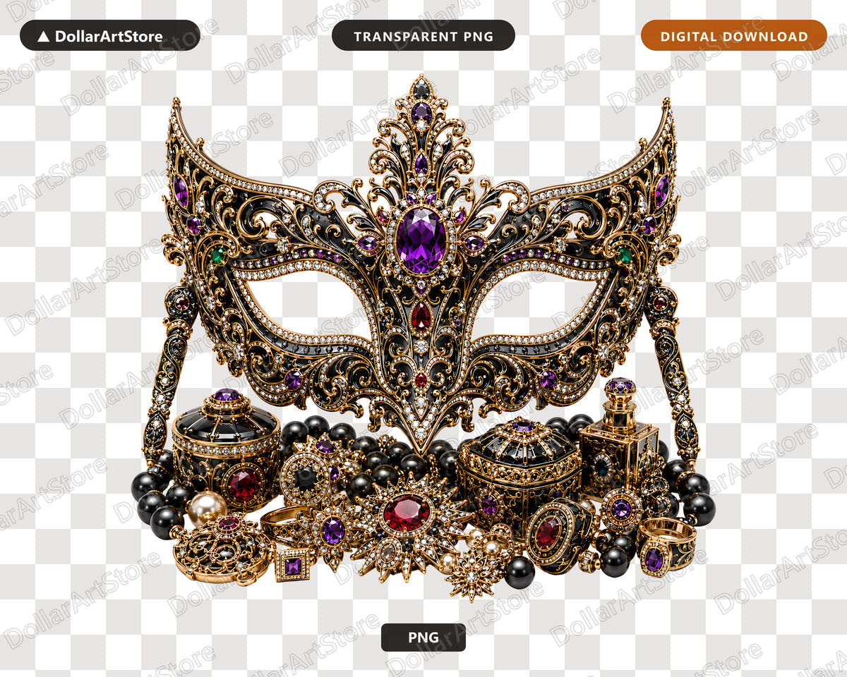 Gothic Masquerade Mask PNG, Jeweled Ornate Design, Sublimation Shirt PNG