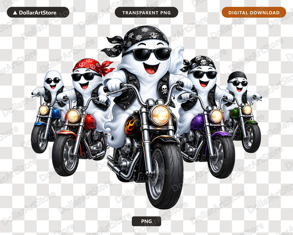 Cute Biker Ghost PNG, Halloween Sublimation Design, Shirt Design Digital Download