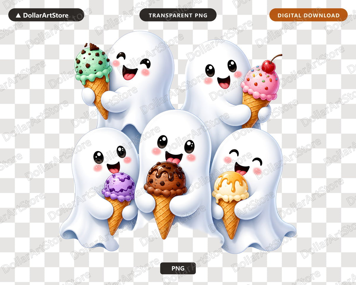 Cute Halloween Ghost PNG, Ice Cream Design, Sublimation Digital Download