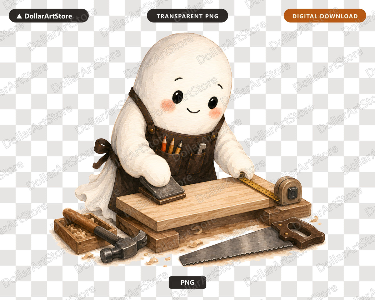 Carpenter Ghost PNG Sublimation Design, Cute Ghost Shirt Design Digital Download