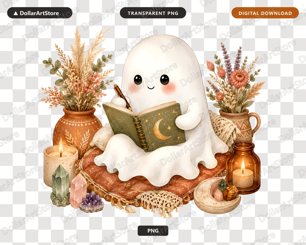 Bookish Ghost PNG Sublimation Design, Autumn Shirt Design Digital Download