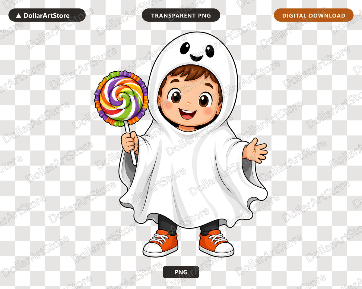 Cute Ghost Costume Kid PNG, Halloween Sublimation Design, Shirt Design Digital Download