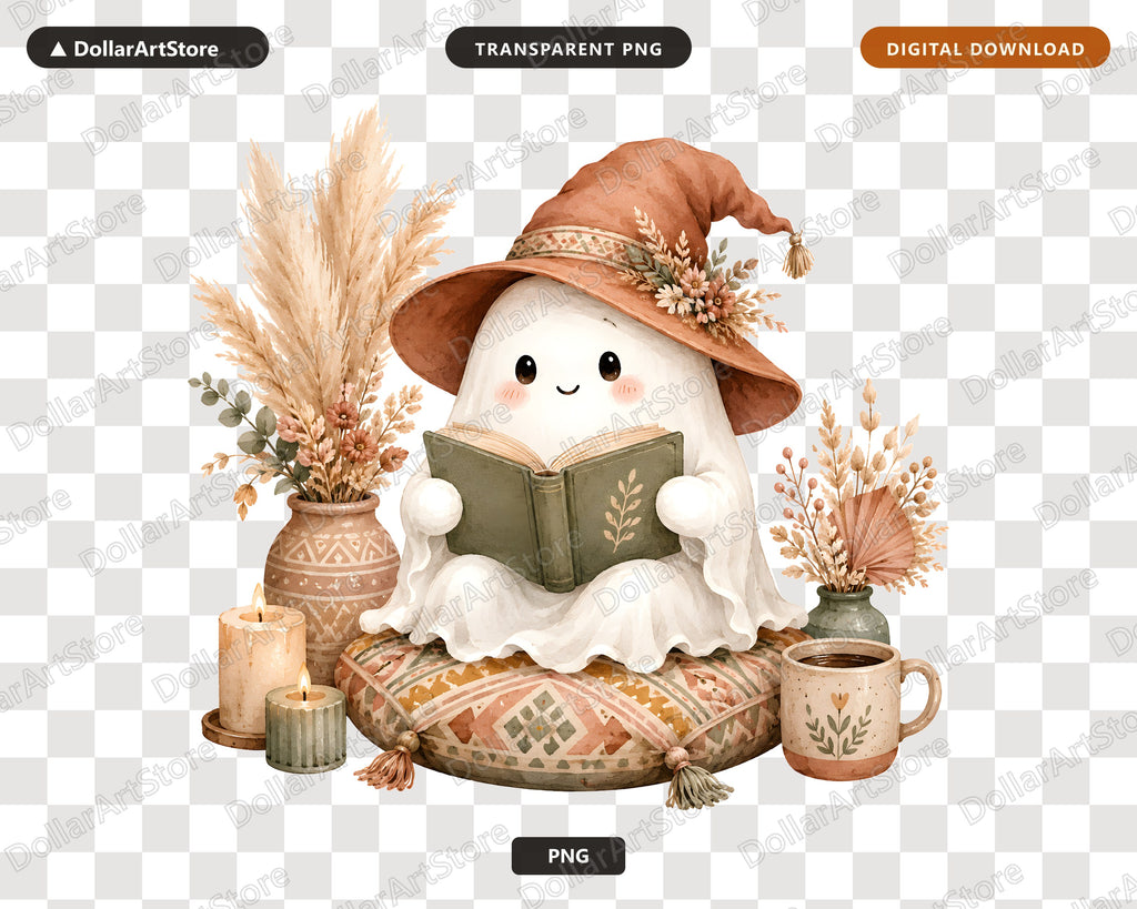 Bookish Ghost PNG, Autumn Reading Sublimation Design, Fall Shirt Design