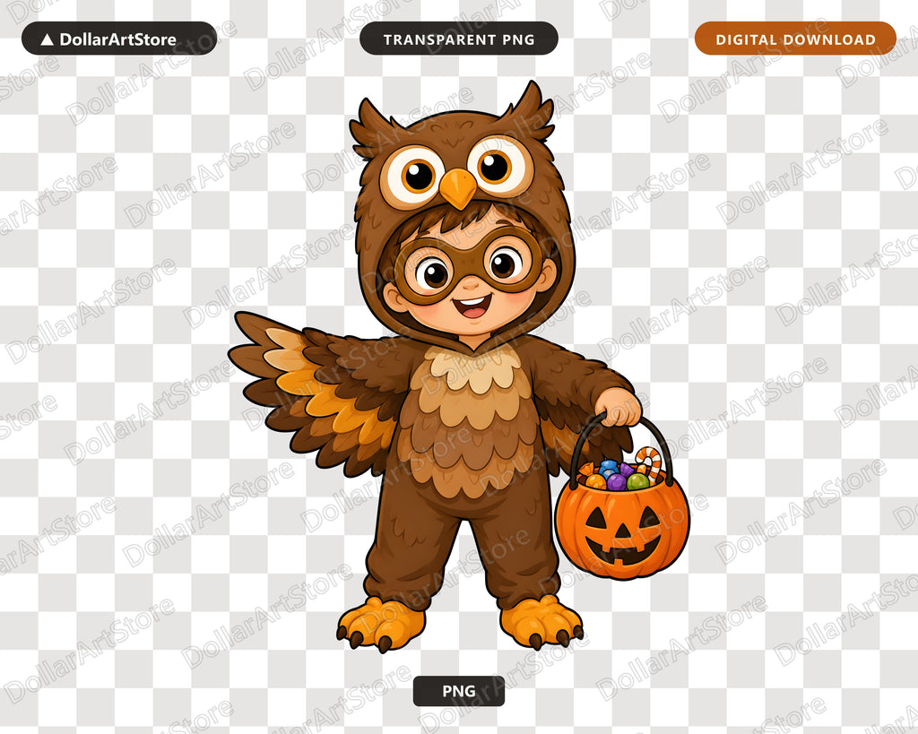 Cute Owl Halloween Costume Kid PNG, Sublimation Design Digital Download