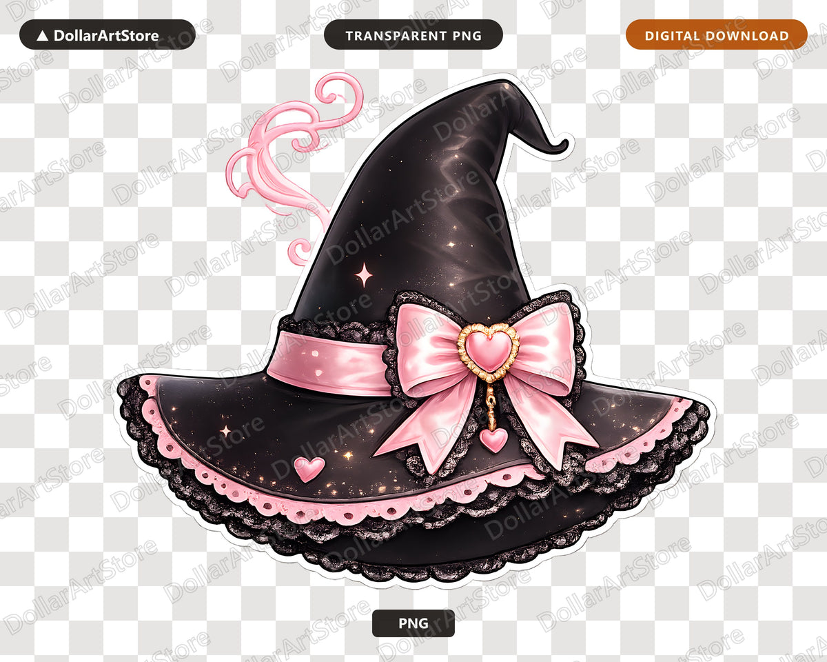 Coquette Halloween Witch Hat PNG, Sublimation Design, Shirt & Tumbler