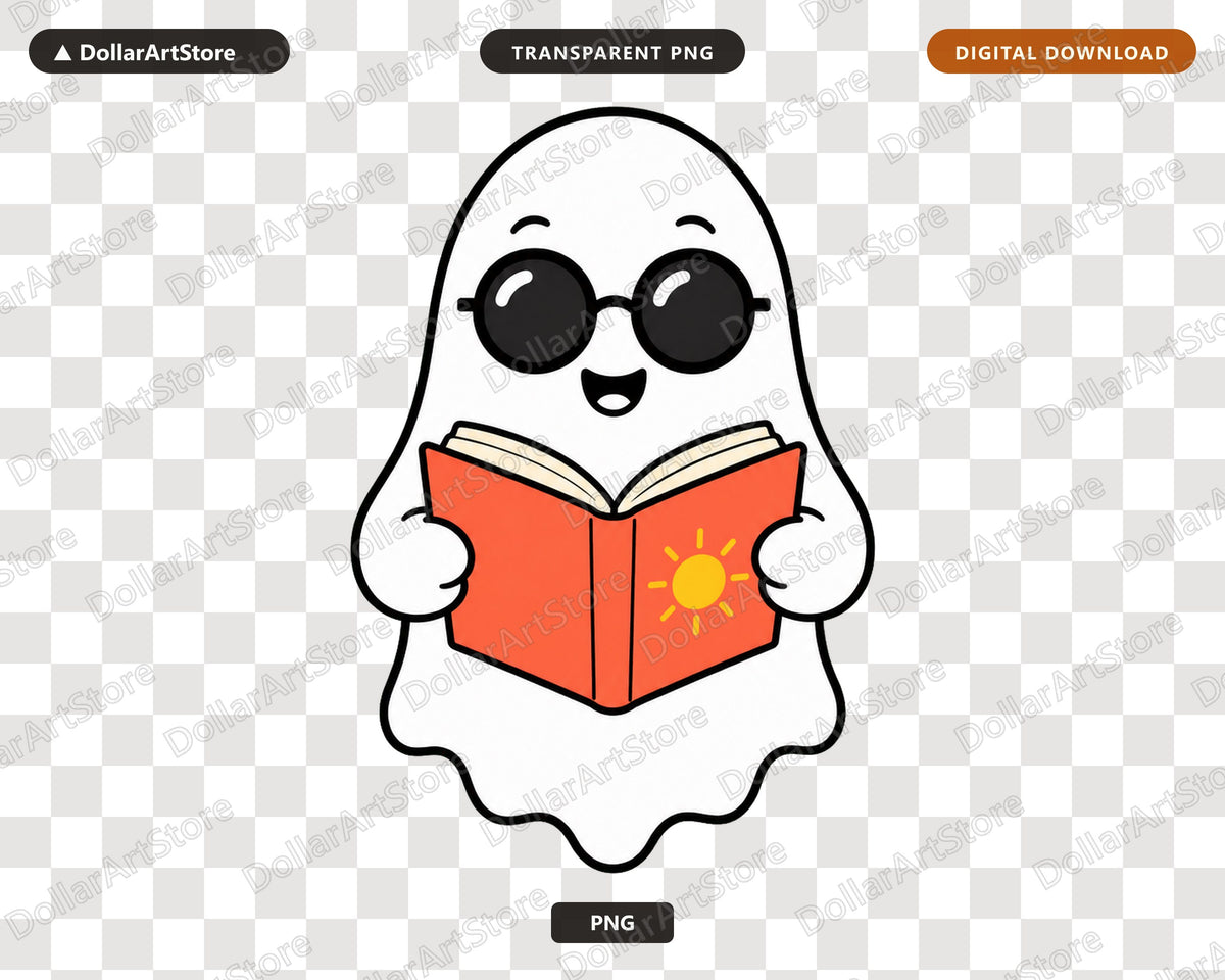 Bookish Ghost PNG, Cute Reading Character, Sublimation Design Digital Download