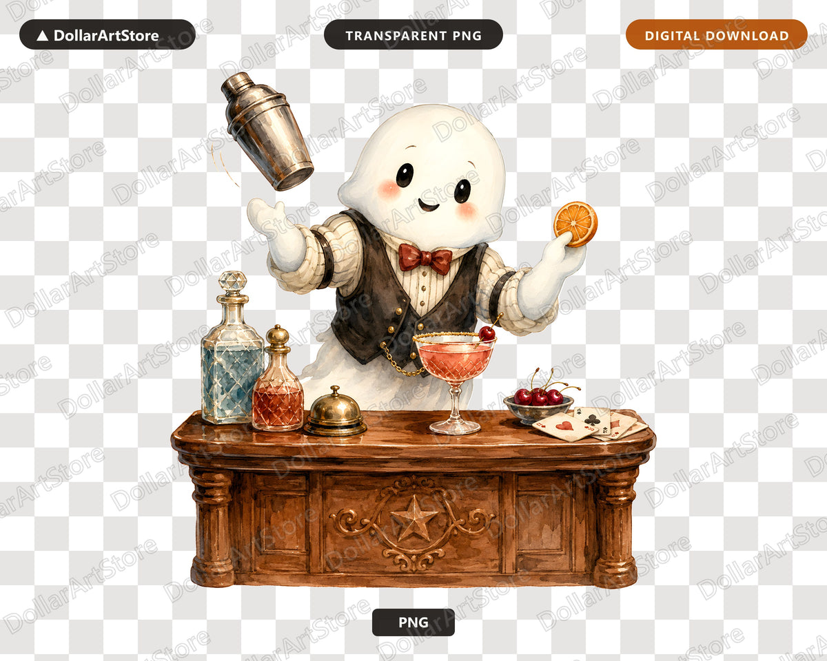 Cocktail Bartender Ghost PNG, Western Saloon Design, Sublimation Download