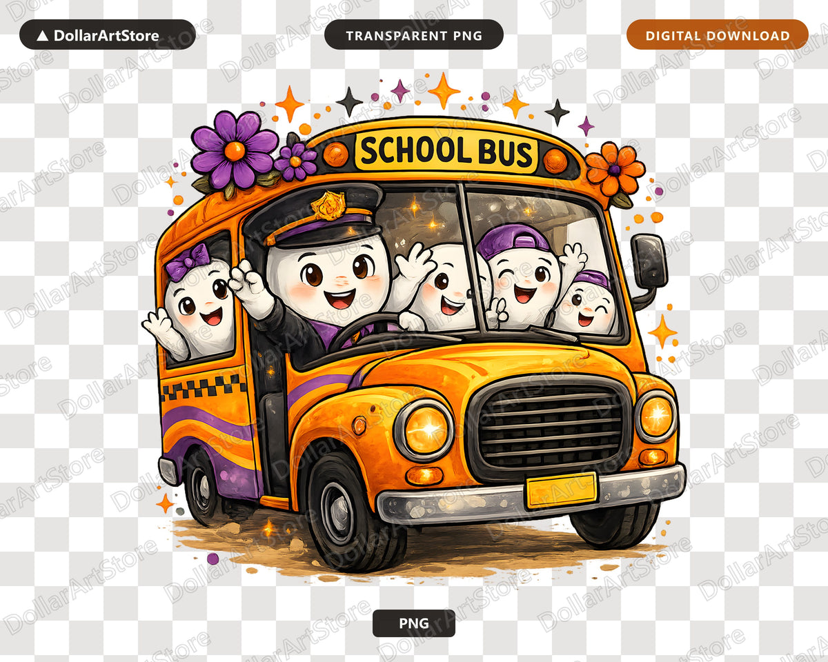 Cute Halloween Ghost School Bus PNG, Sublimation Design, Shirt & Tumbler
