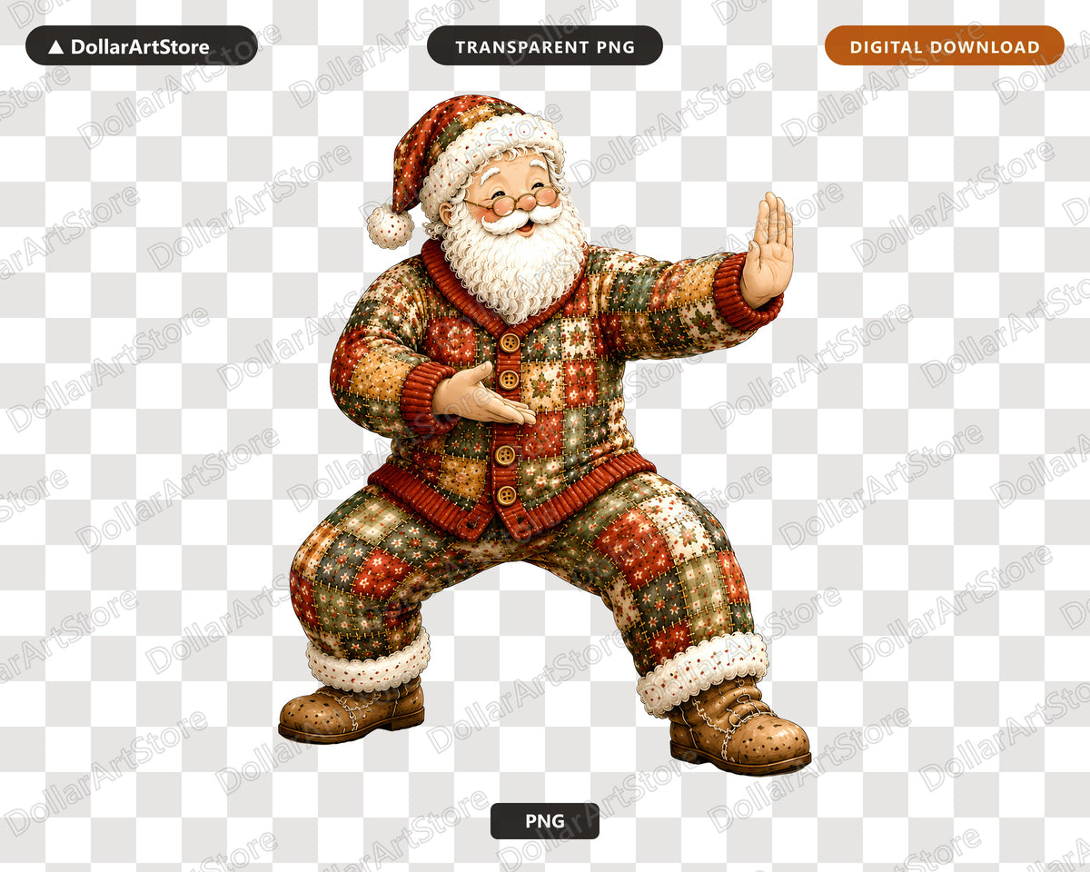 Patchwork Santa PNG Sublimation Design, Christmas Shirt Print Download