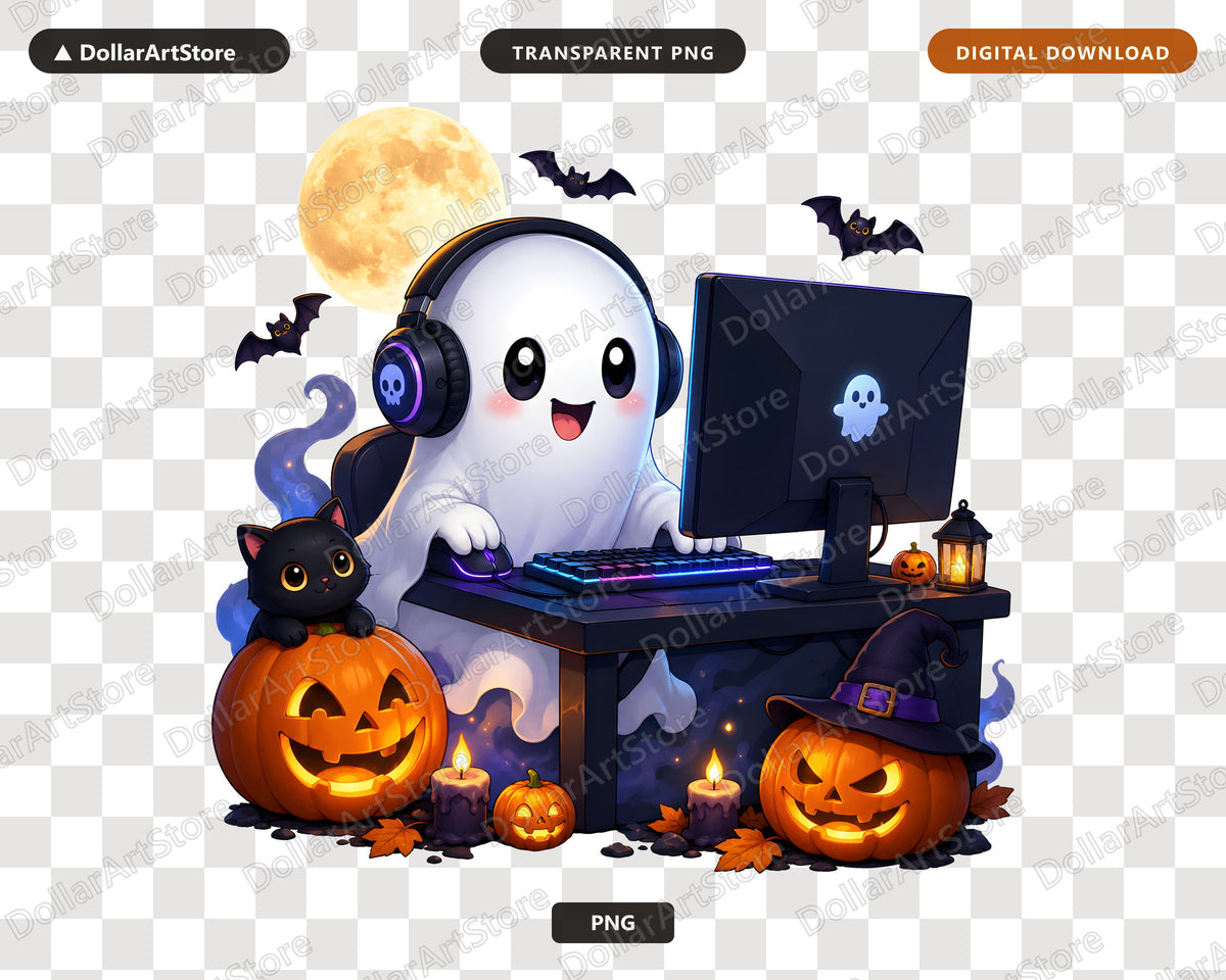 Cute Gaming Ghost PNG, Halloween Sublimation Design, Gamer Shirt Design Digital Download