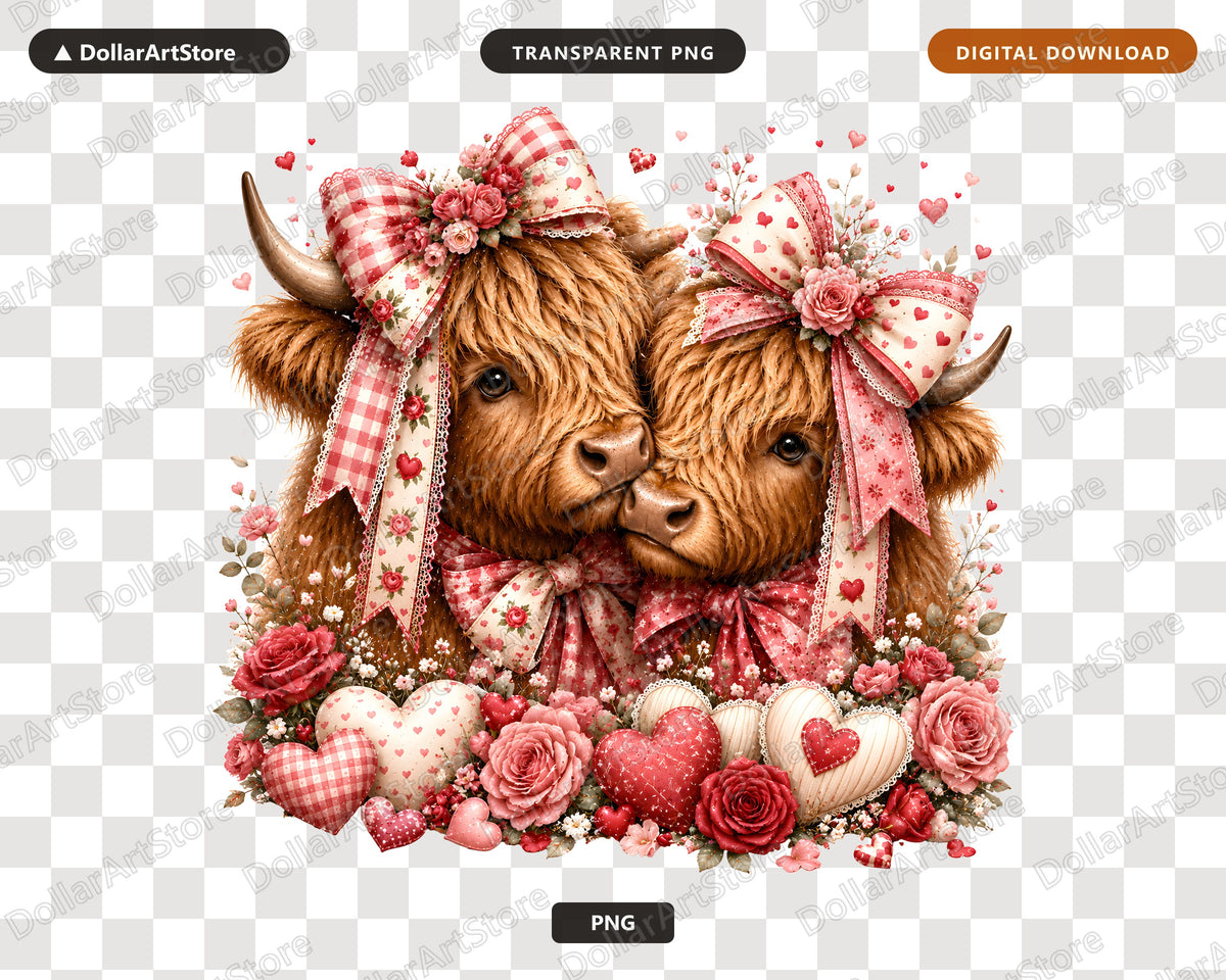Highland Cattle Valentine PNG, Sublimation Design, Shirt Design Digital Download
