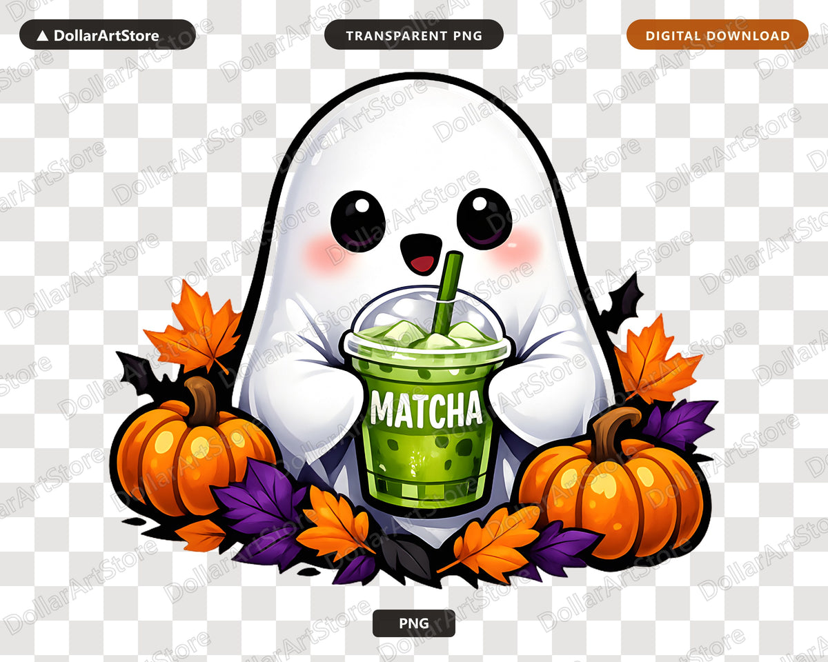 Cute Ghost Matcha PNG, Halloween Sublimation Design, Shirt & Tumbler Print