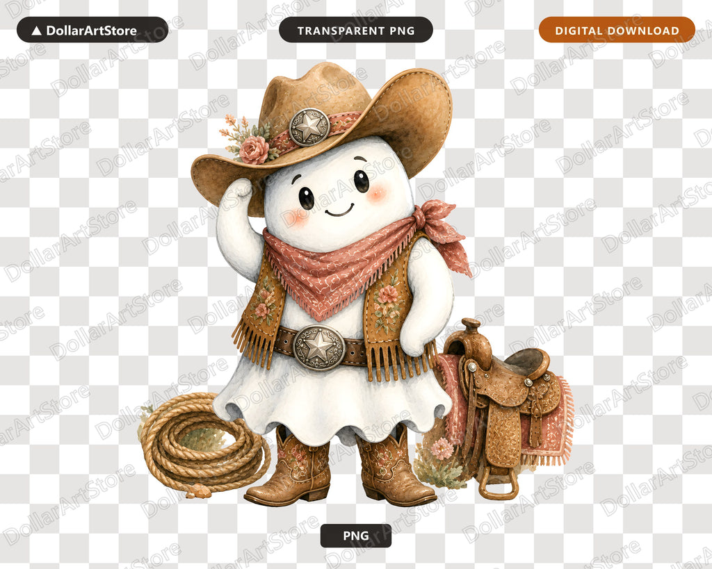 Cute Cowboy Ghost PNG, Western Sublimation Design, Shirt Design Digital Download