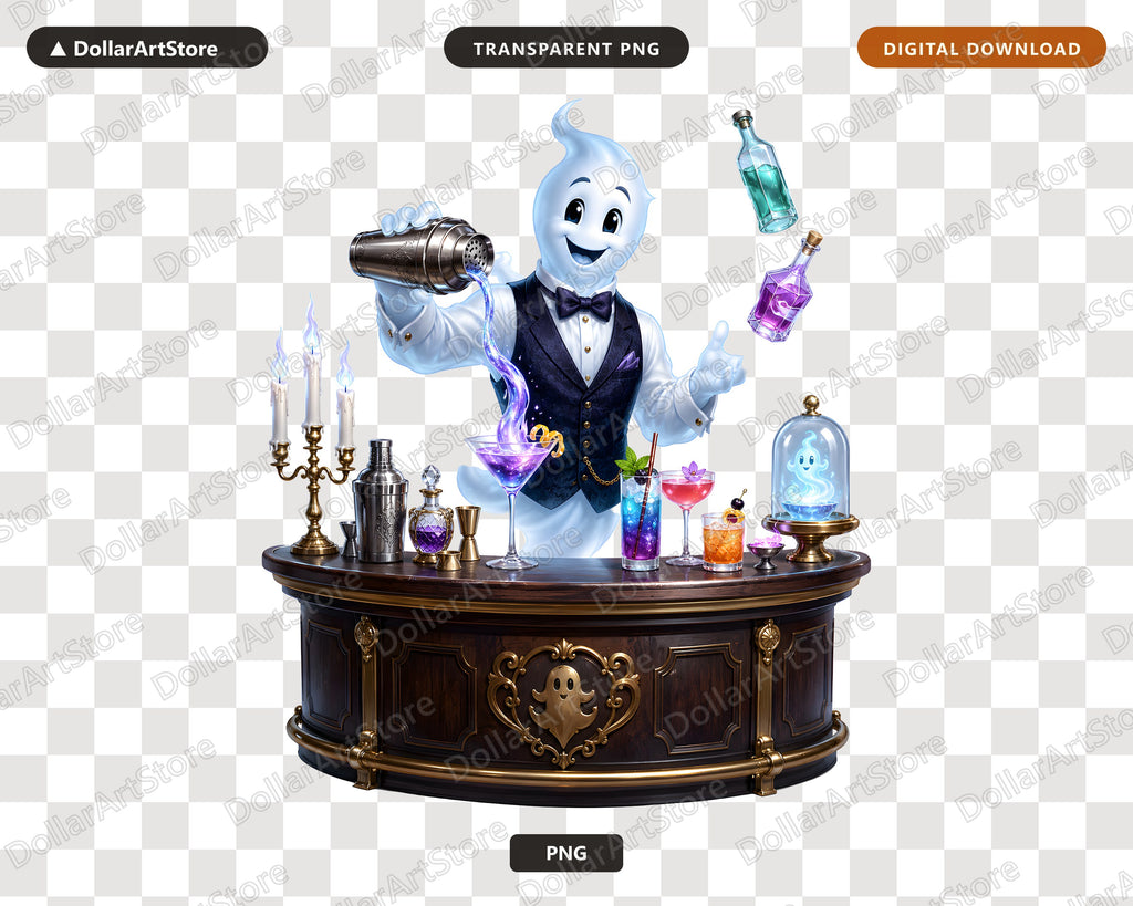 Cute Ghost Bartender PNG, Halloween Sublimation Design, Digital Download
