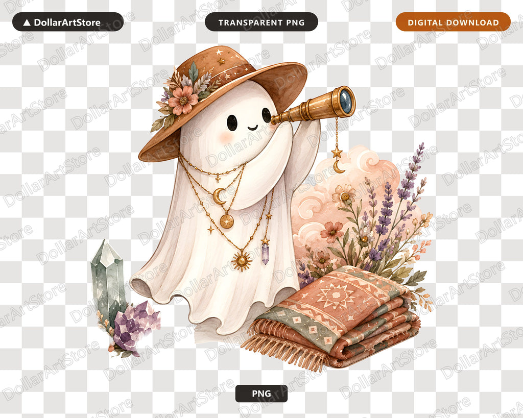 Boho Ghost PNG Sublimation Design, Autumn Celestial Shirt Design Download