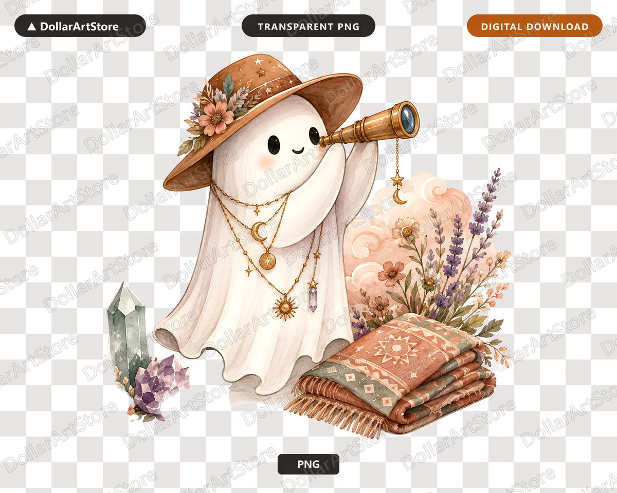 Boho Ghost PNG Sublimation Design, Autumn Celestial Shirt Design Download