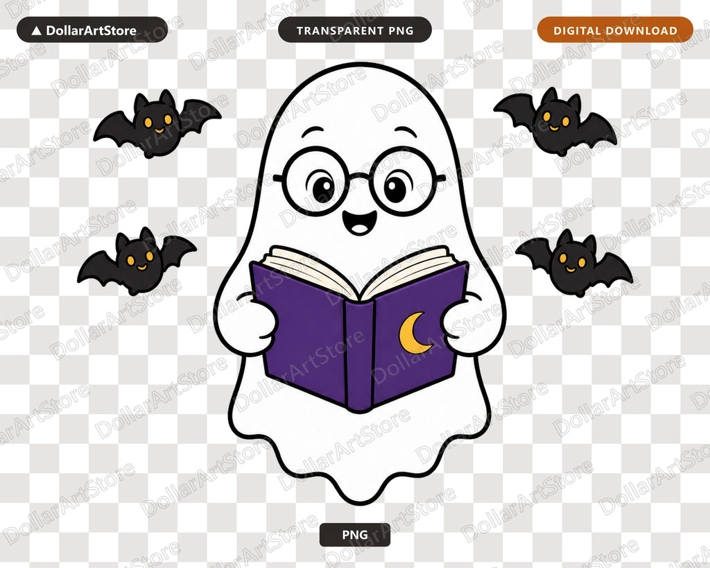 Bookish Ghost PNG, Halloween Sublimation Design, Shirt Design Digital Download