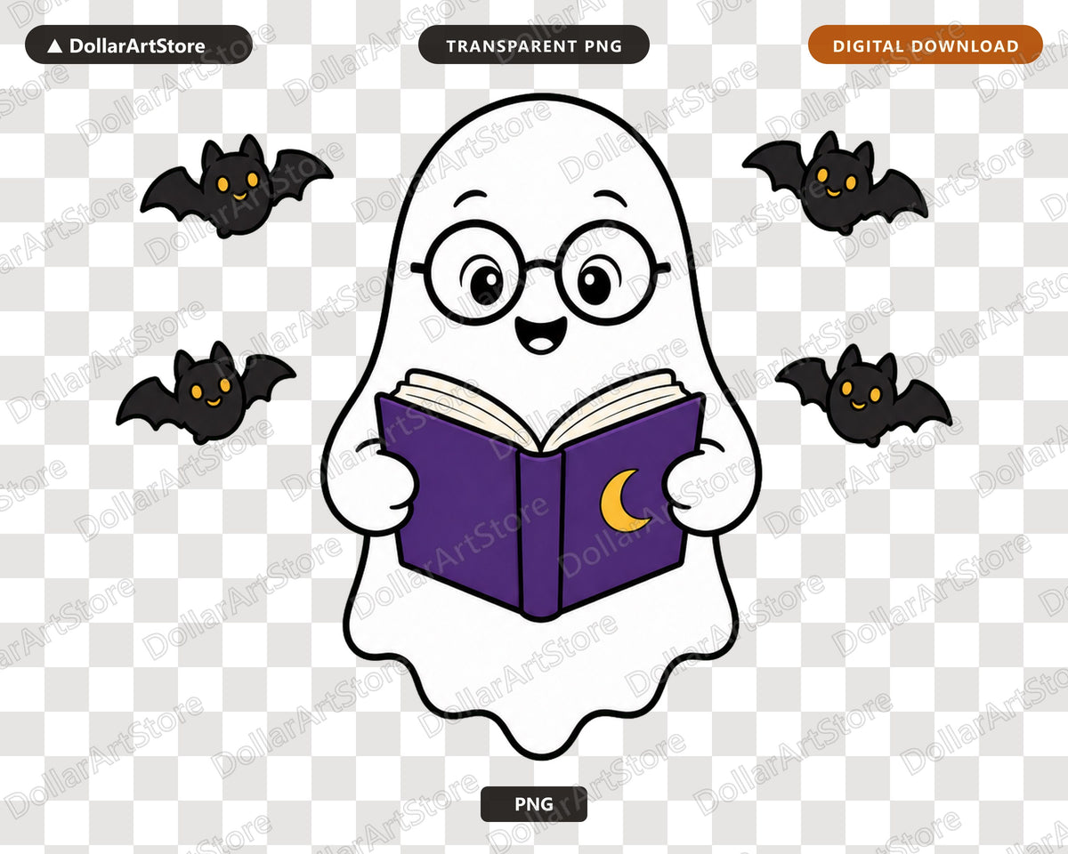 Bookish Ghost PNG, Halloween Sublimation Design, Shirt Design Digital Download