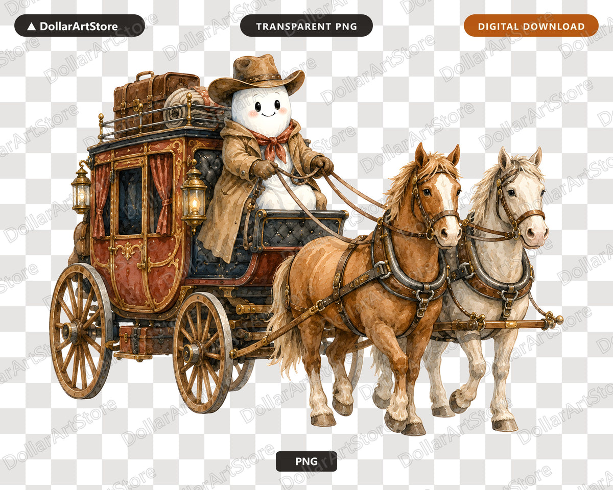 Western Ghost Cowboy PNG, Stagecoach Design, Sublimation Digital Download