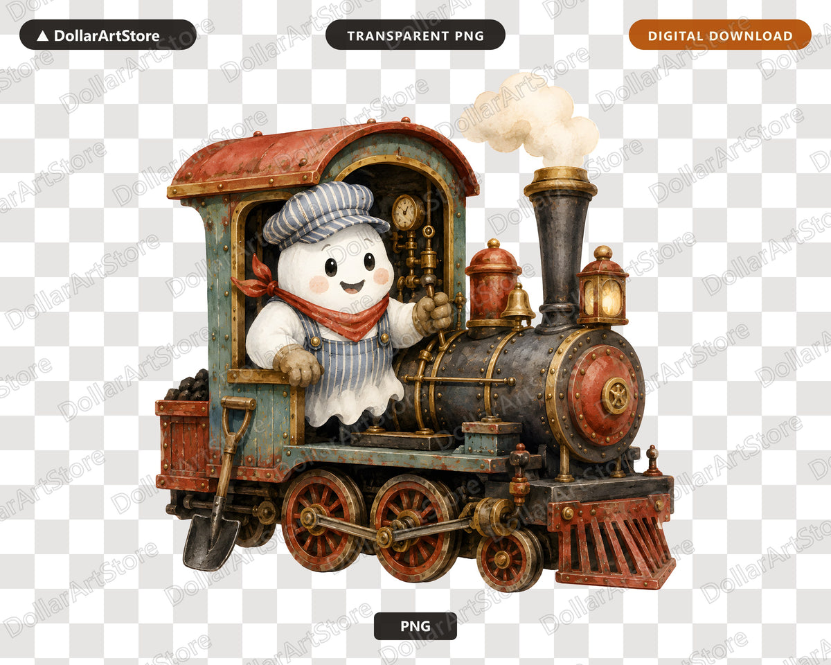Steampunk Ghost Cowboy PNG, Western Train Design, Sublimation Print Download
