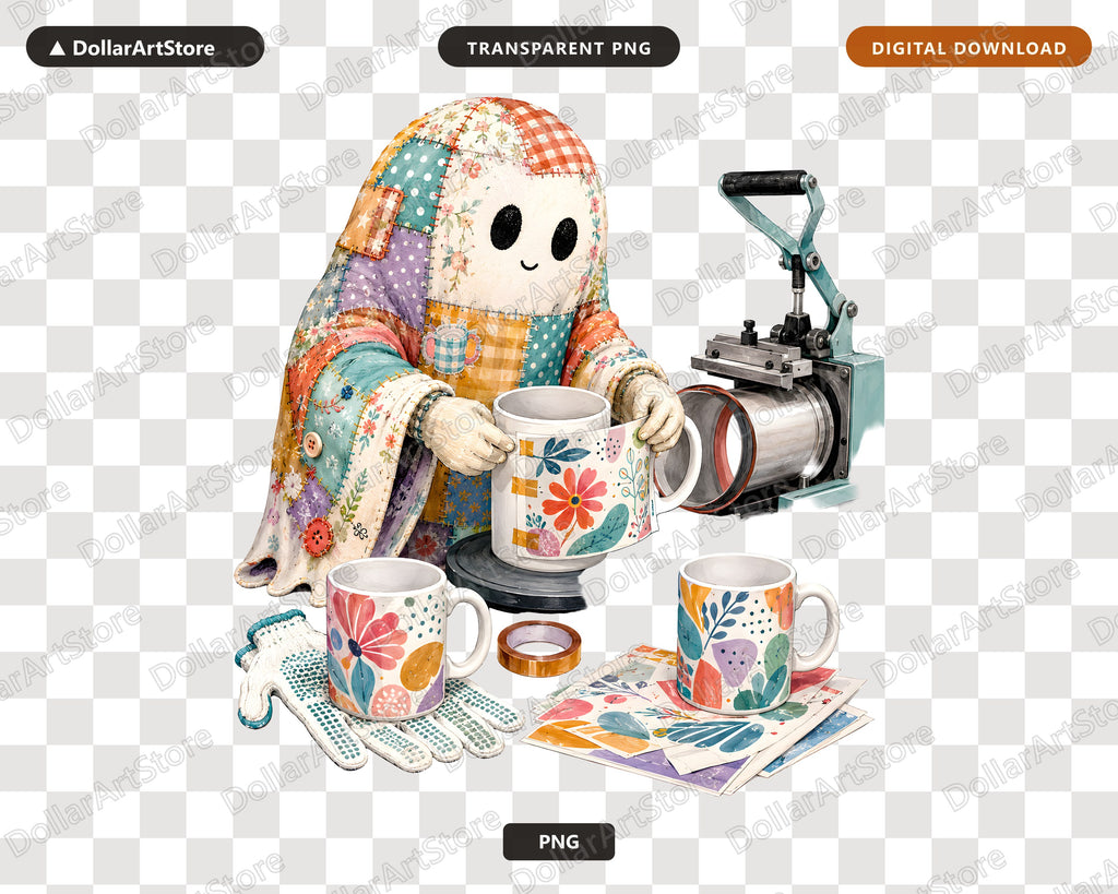 Crafty Ghost PNG Sublimation Design, Tumbler Mug Shirt Digital Download