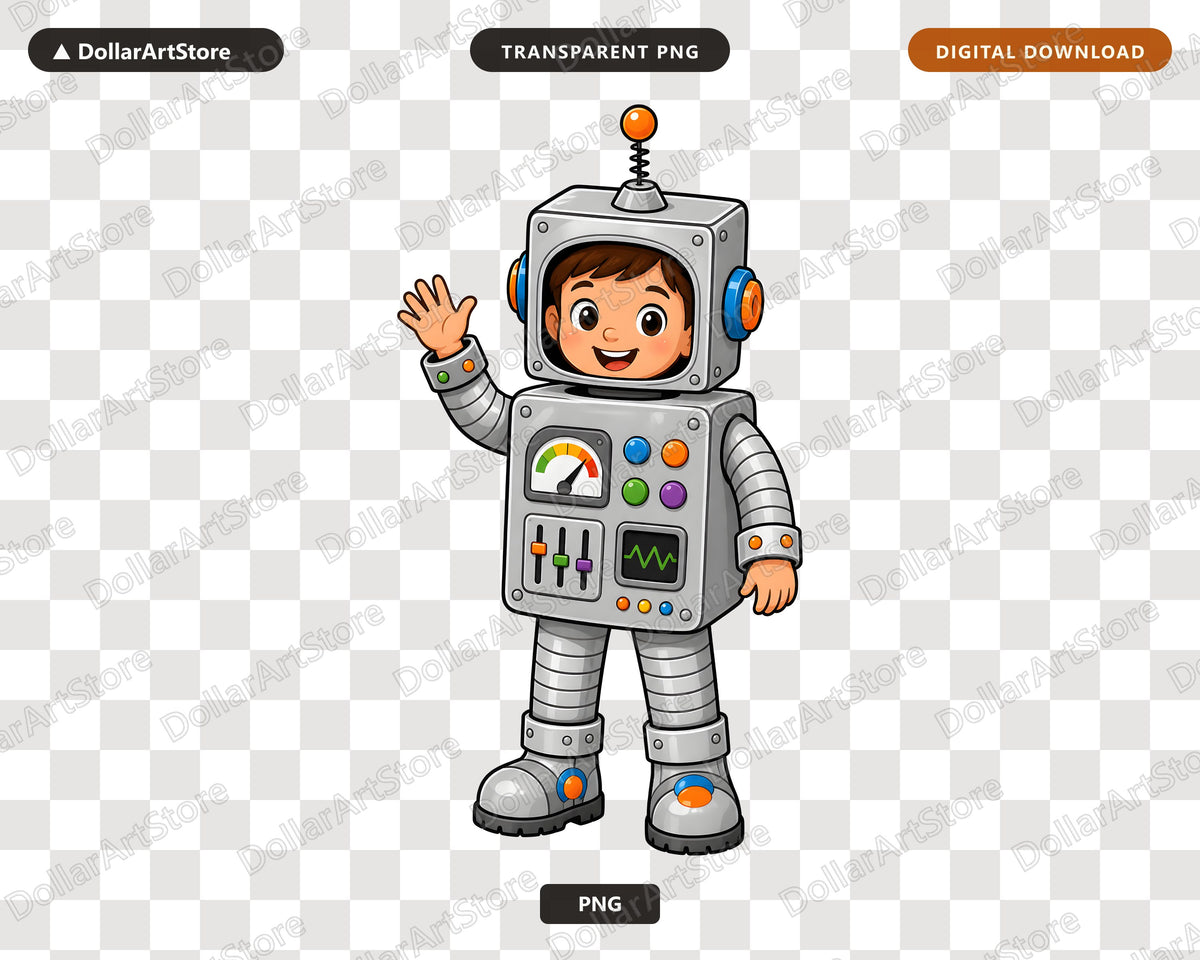Cute Robot Kid PNG, Cartoon Character Design, Sublimation Shirt Print Download