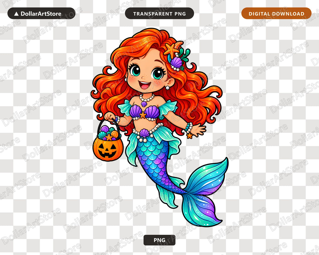 Mermaid Girl Halloween PNG, Sublimation Design, Shirt & Tumbler Digital Download