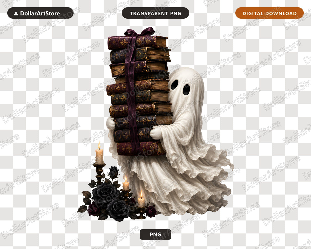 Bookish Ghost PNG, Gothic Sublimation Design, Halloween Shirt Design Digital Download