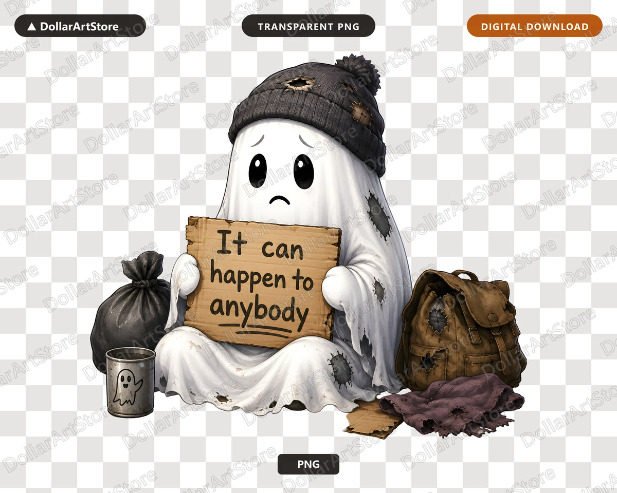Sad Ghost PNG Sublimation Design, Cute Halloween Shirt Design Digital Download