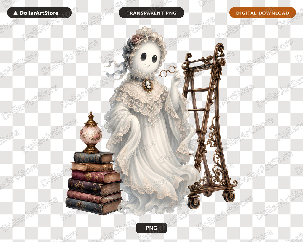 Bookish Ghost PNG, Victorian Steampunk Design, Sublimation Shirt Design Digital Download