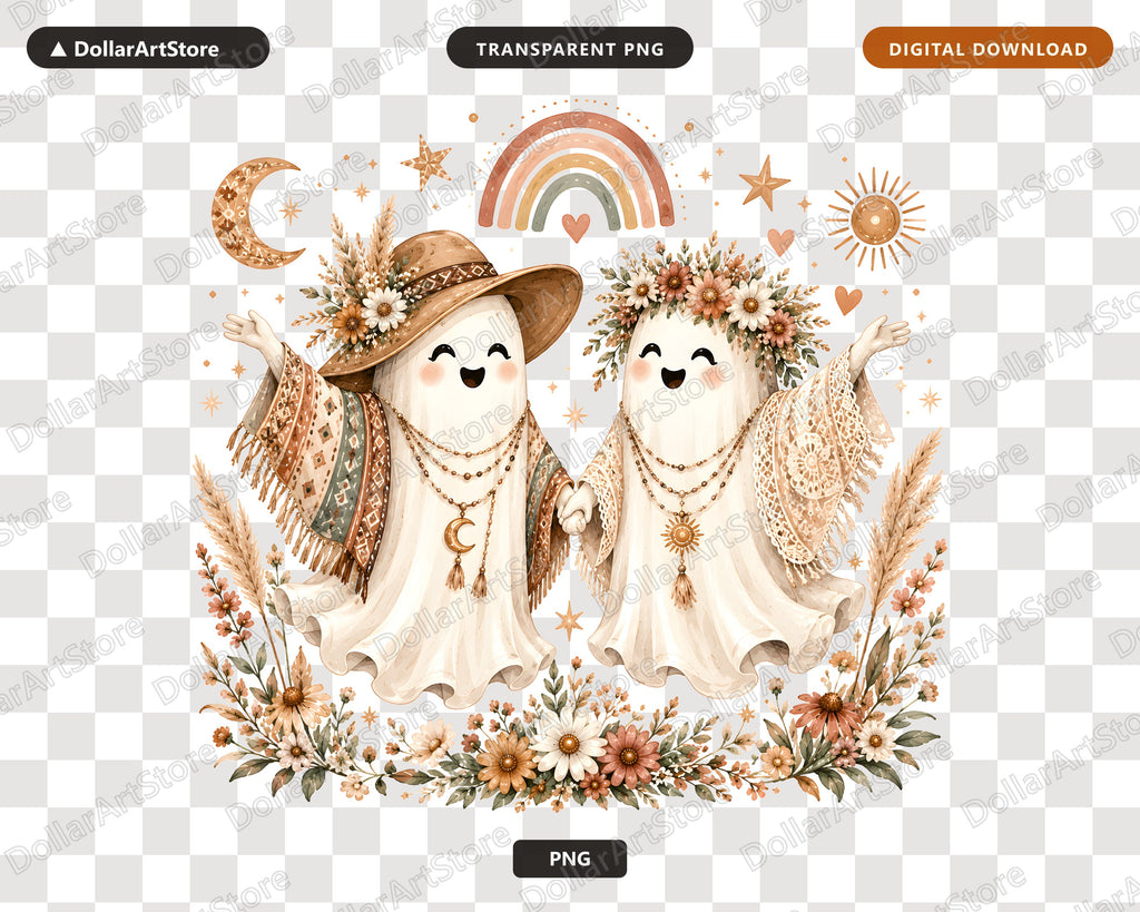 Boho Ghost PNG, Sublimation Design, Halloween Shirt & Tumbler PNG Digital Download