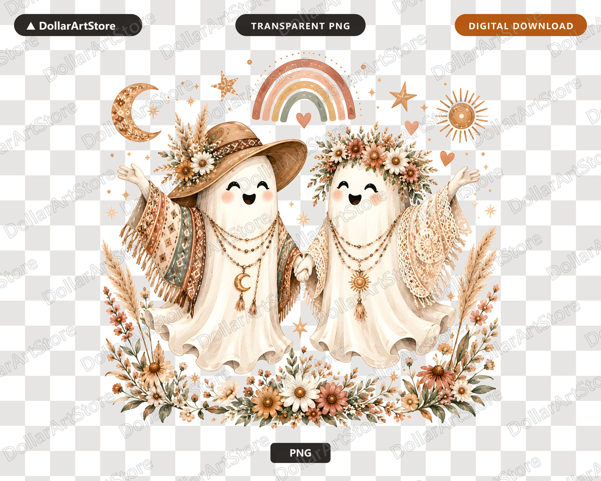 Boho Ghost PNG, Sublimation Design, Halloween Shirt & Tumbler PNG Digital Download