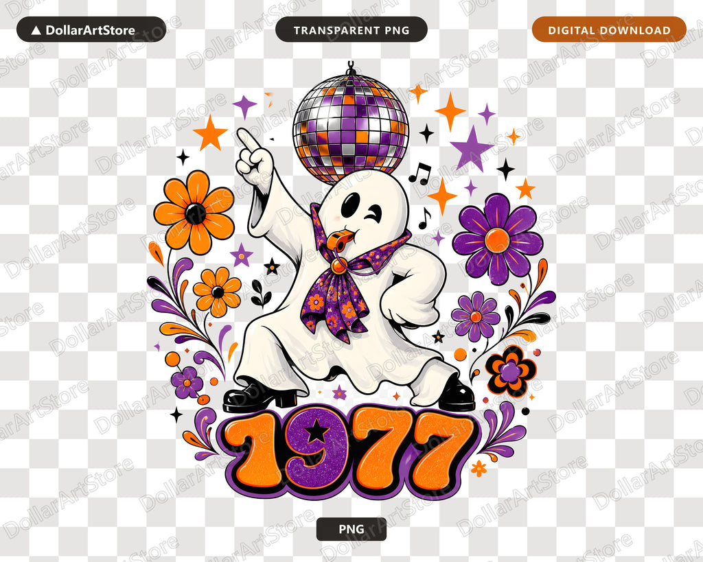 Retro Disco Ghost PNG, Sublimation Design, Halloween Shirt Design Digital Download