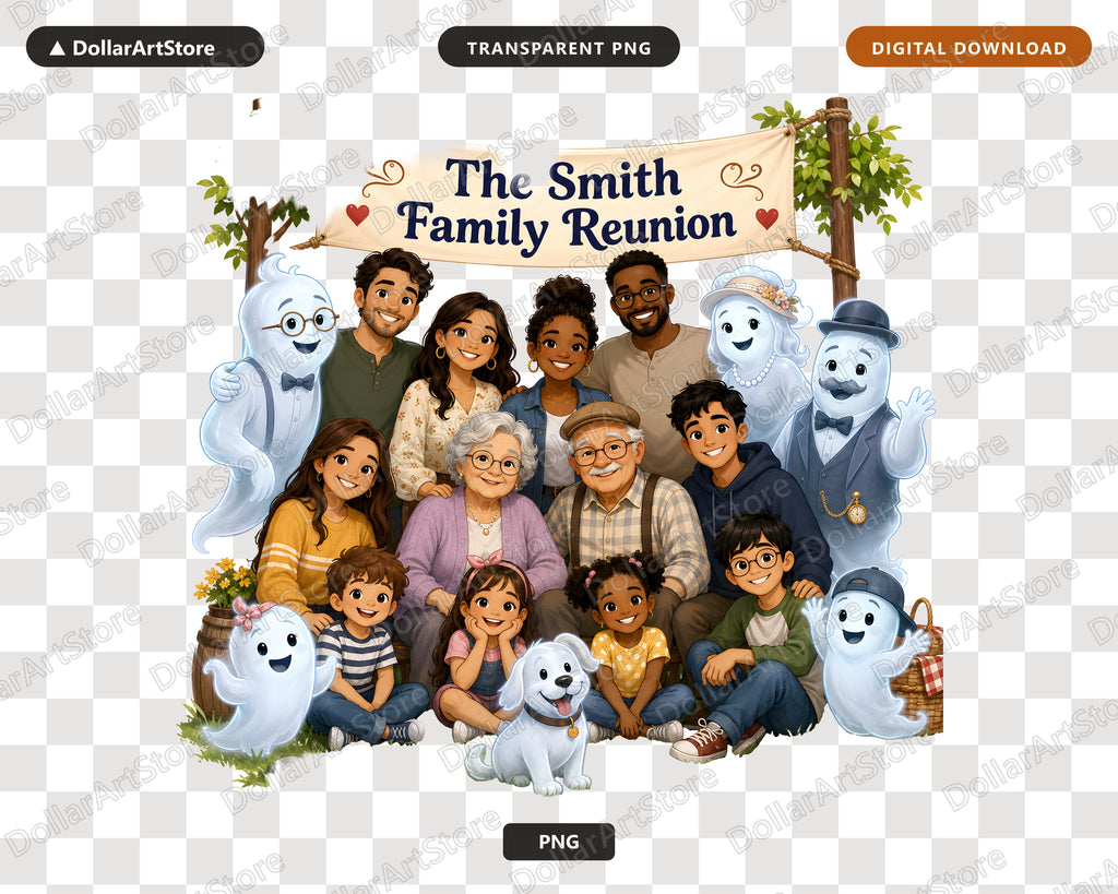 Ghost Family Reunion PNG, Complete Family Portrait Digital Download, Shirt Design