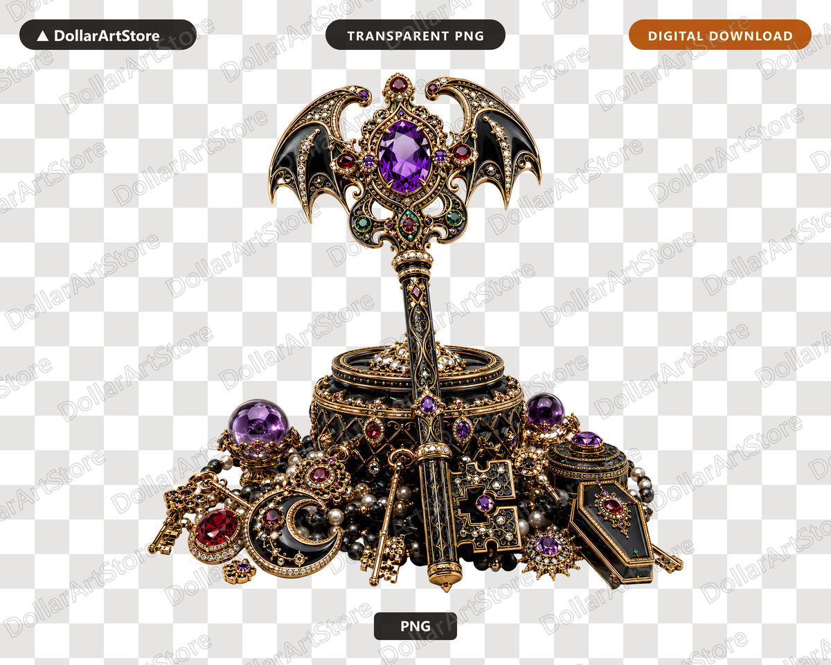 Gothic Bat Jewel PNG, Ornate Dark Fantasy Sublimation Design Digital Download