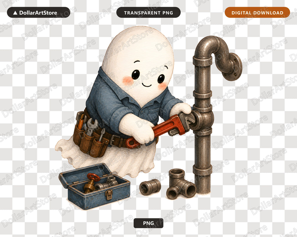 Cute Plumber Ghost PNG, Sublimation Design, Shirt Design Digital Download