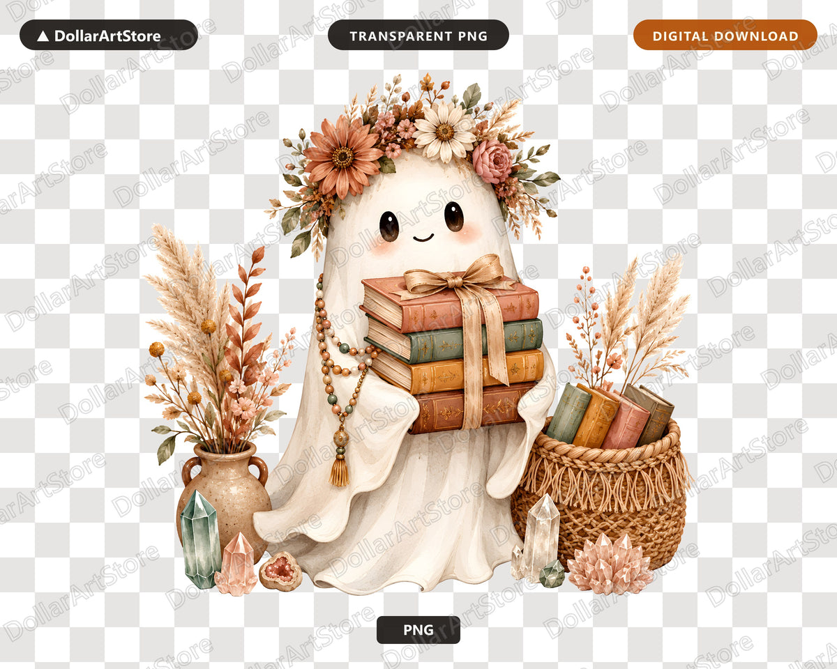 Bookish Ghost PNG, Autumn Sublimation Design, Cute Shirt Design Digital Download